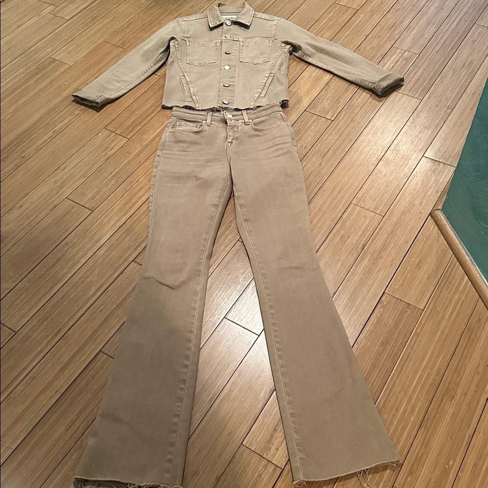L'AGENCE Beige Denim Jacket and Ruthie Flare Jeans Set